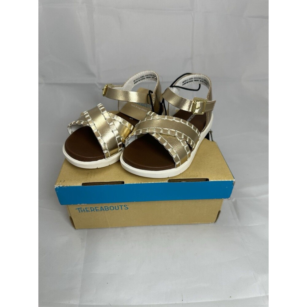 NIB Thereabouts Toddler Girls Gold Sandals Hook Loop Strap Size 9 M
